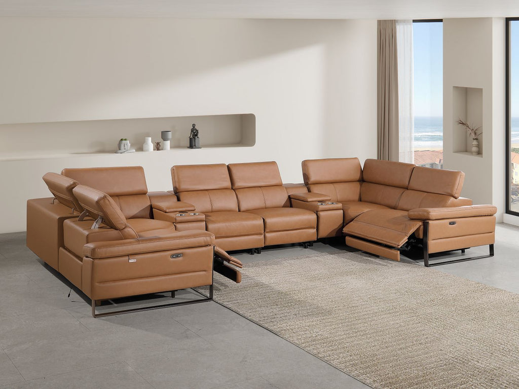 1246 Divanitalia 8-Piece U-Shaped Modular Power Reclining Sectional Sofa with 2 Power Recliners and Power Headrests - Top Grain Italian Leather