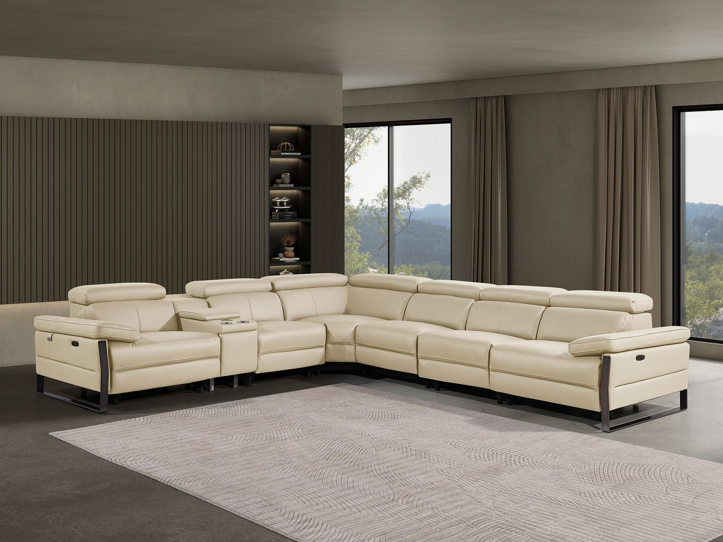 1246 Divanitalia 7-Piece L-Shaped Modular Power Reclining Sectional Sofa with 3 Power Recliners and Power Headrests - Top Grain Italian Leather - Beige