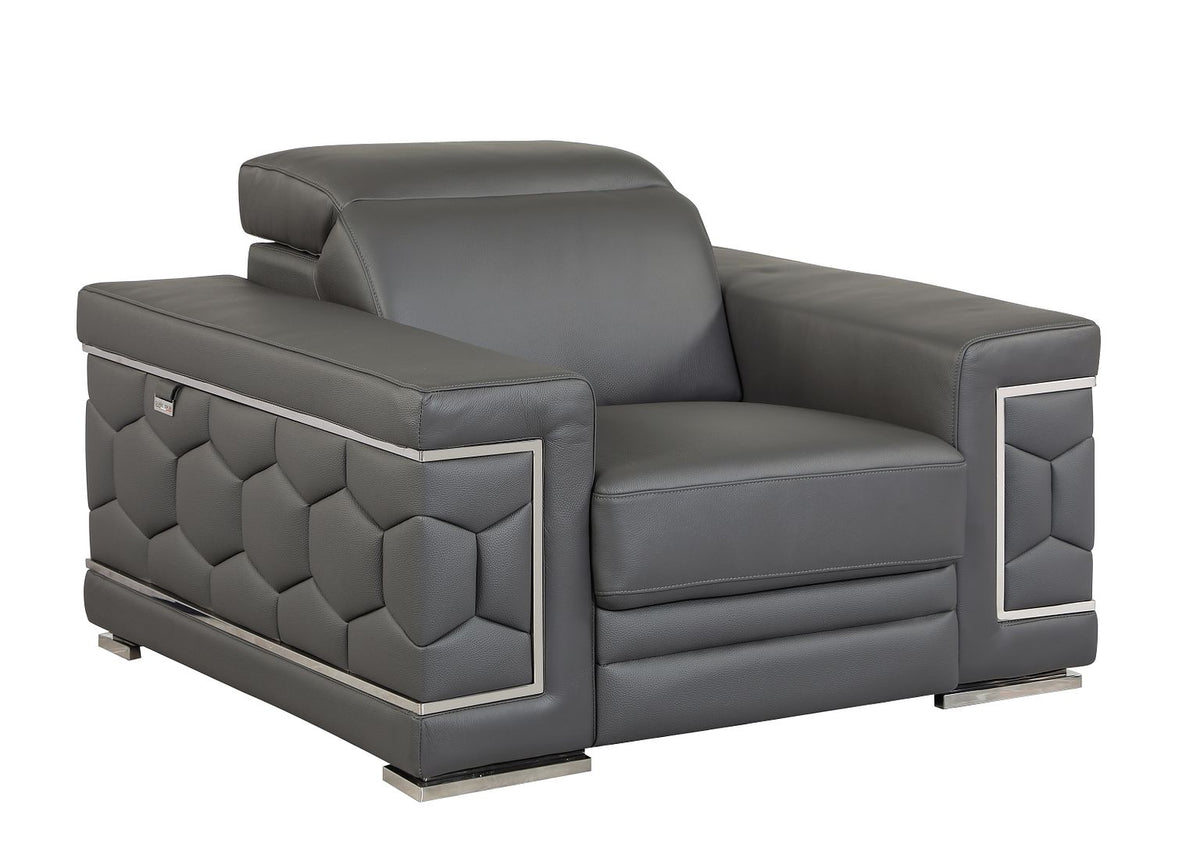 692 Divanitalia Chair with Adjustable Headrest in Top-grain Italian Leather - Dark Grey - SKU 692-CH-DARK GRAY - view 2