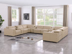 1208 12 Piece U-Shaped Leather Sectional Sofa with 4 Power Recliners & Power Headrest - Beige
