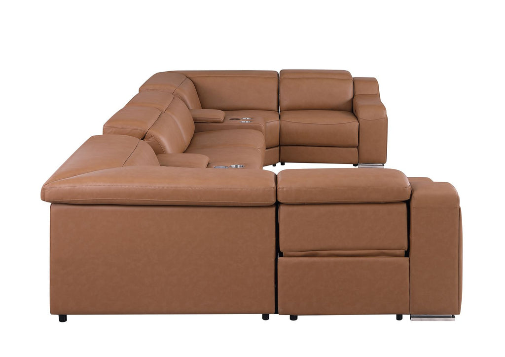 1116 Divanitalia 8-Piece U-Shaped Sectional Sofa in Top Grain Italian Leather with 4 Power Recliners & Power Headrests - Cognac - SKU 1116-COGNAC-8PC-4PWR-U-SECTIONAL-GROUP - view 8