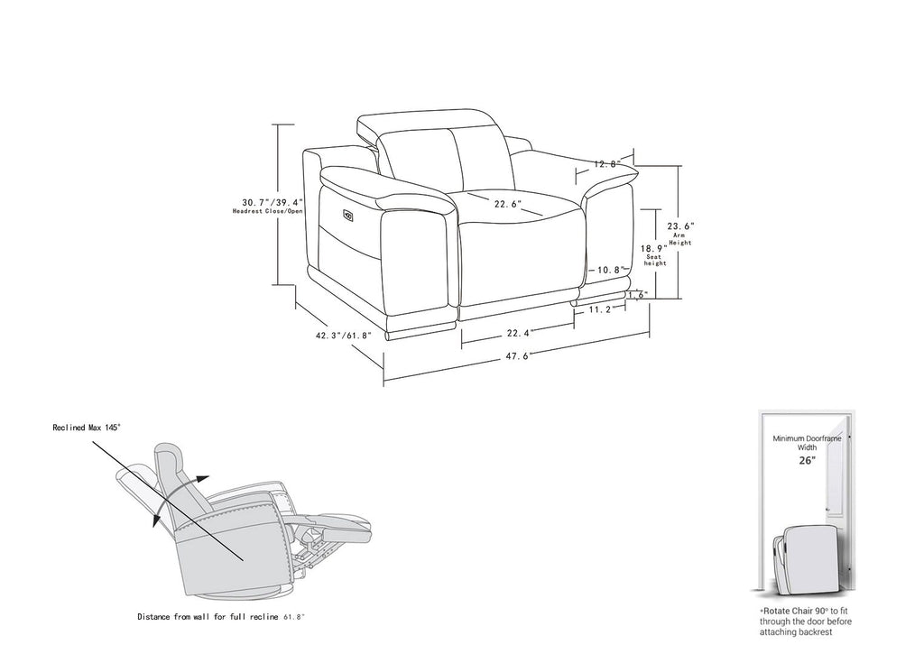 2679 Power Reclining Chair with Power Headrest in Genuine Leather