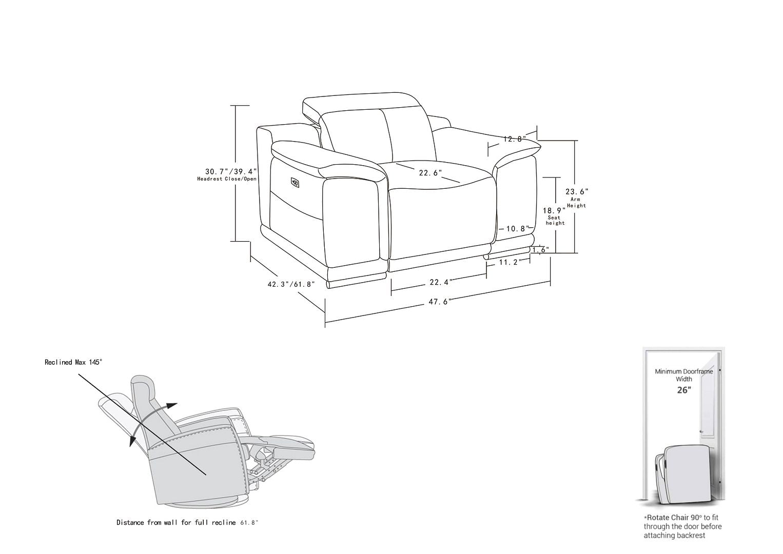 2679 Power Reclining Chair with Power Headrest in Genuine Leather