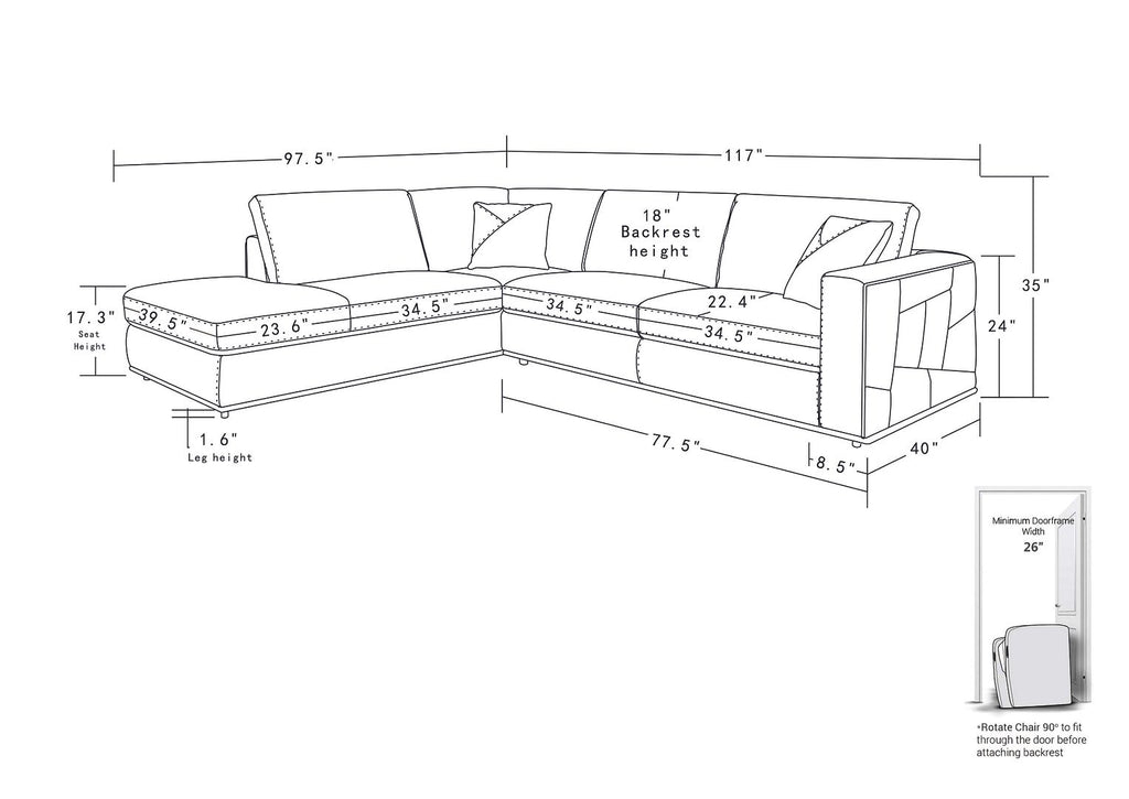 998 Divanitalia Cream Left Arm Facing Sectional Sofa in Top-grain Italian Leather