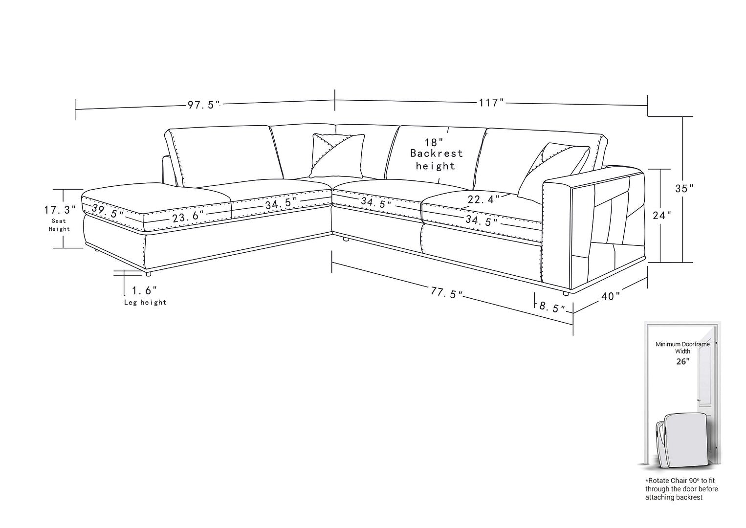 998 Divanitalia Cream Left Arm Facing Sectional Sofa in Top-grain Italian Leather