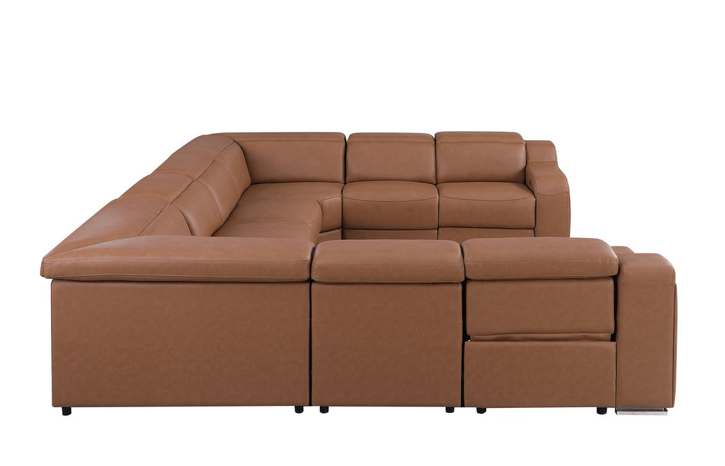 1116 Divanitalia 8-Piece U-Shaped Sectional Sofa in Top Grain Italian Leather with 4 Power Recliners & Power Headrests - Cognac - SKU 1116-COGNAC-8PC-4PWR-U-NC-SECTIONAL-GROUP - view 6