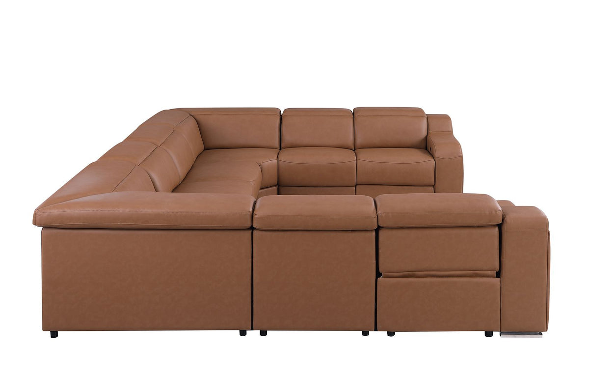 1116 Divanitalia 8-Piece U-Shaped Sectional Sofa in Top Grain Italian Leather with 4 Power Recliners & Power Headrests - Cognac - SKU 1116-COGNAC-8PC-4PWR-U-NC-SECTIONAL-GROUP - view 6