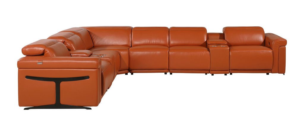 1126 Divanitalia 8-Piece L-Shaped Sectional Sofa in Top Grain Italian Leather with 4 Power Recliners & Power Headrests