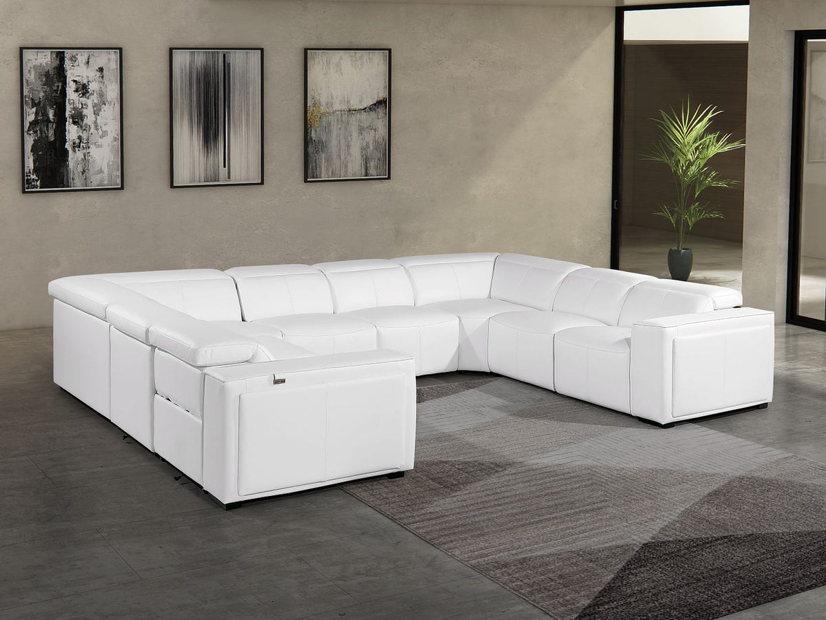 1224 Divanitalia 8-Piece U-Shaped Sectional Sofa in Top Grain Italian Leather with 4 Power Recliners & Power Headrests - White - SKU 1224-WHITE-8PC-4PWR-U-SECTIONAL
