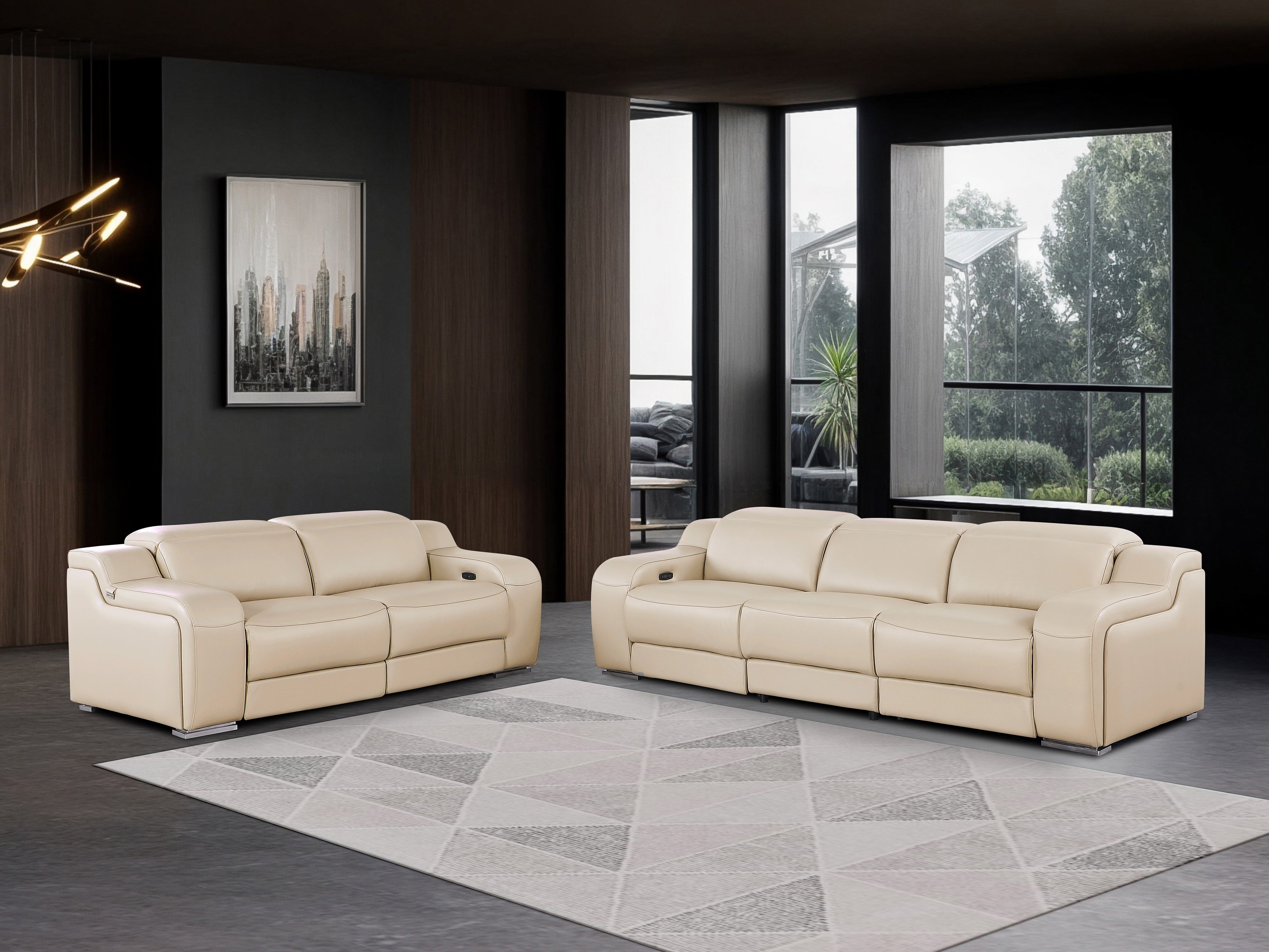 1116 DivanItalia Beige Modular Power Reclining Sofa and Loveseat Set – Top Grain Italian Leather with Power Headrests