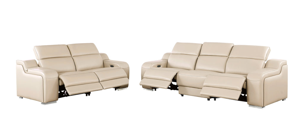 1116 DivanItalia Beige Modular Power Reclining Sofa and Loveseat Set – Top Grain Italian Leather with Power Headrests
