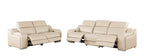 1116 DivanItalia Beige Modular Power Reclining Sofa and Loveseat Set – Top Grain Italian Leather with Power Headrests