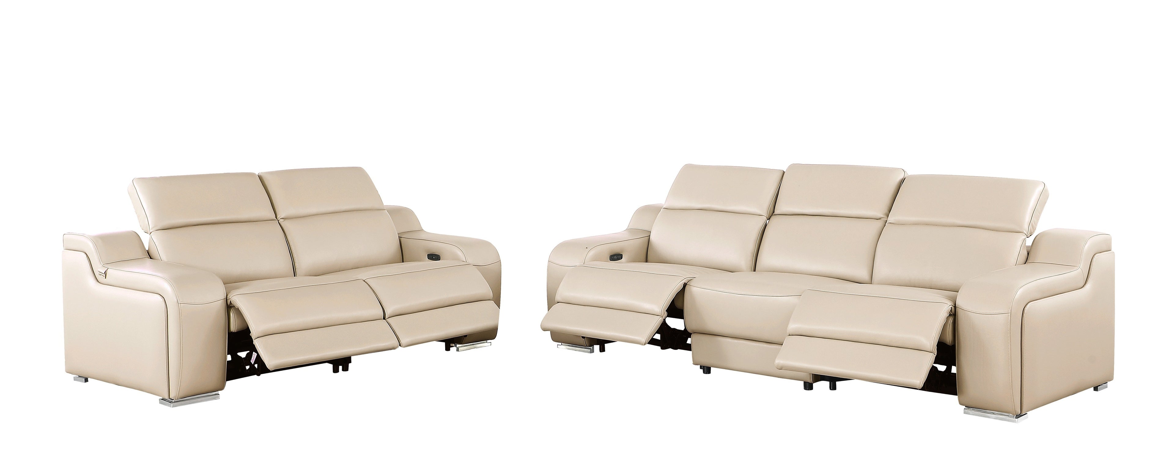 1116 DivanItalia Beige Modular Power Reclining Sofa and Loveseat Set – Top Grain Italian Leather with Power Headrests