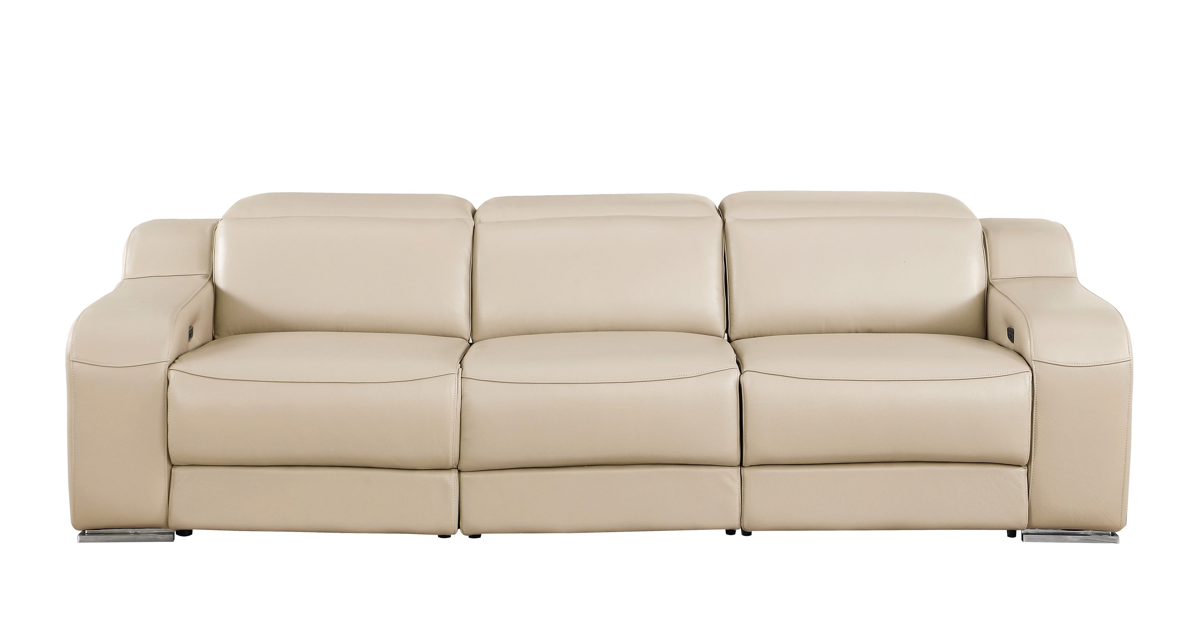 1116 DivanItalia Beige Modular Power Reclining Sofa and Loveseat Set – Top Grain Italian Leather with Power Headrests