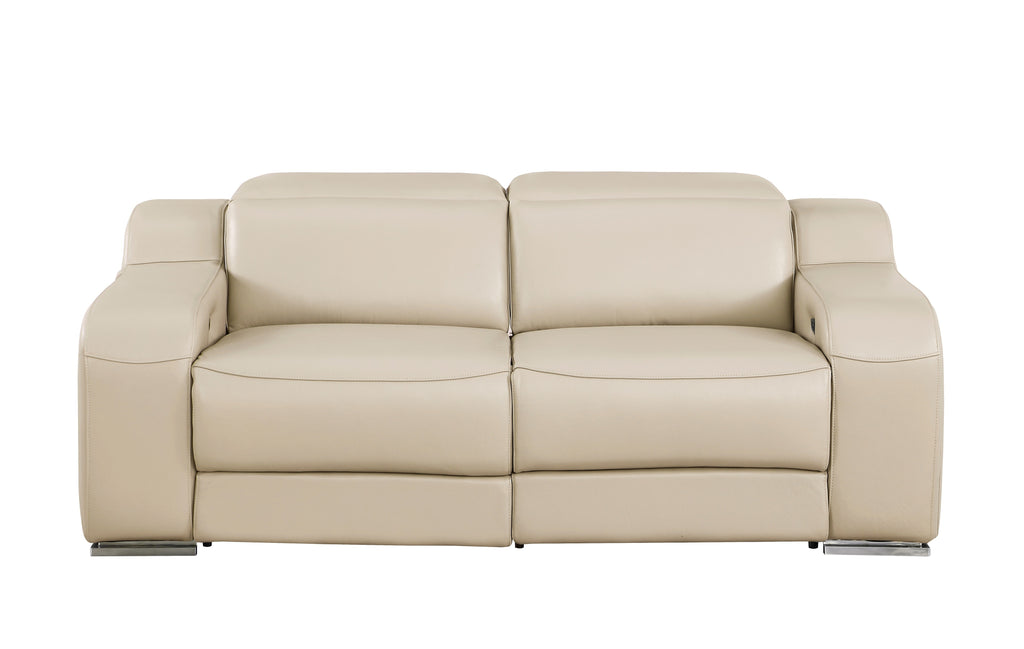 1116 DivanItalia Beige Modular Power Reclining Sofa and Loveseat Set – Top Grain Italian Leather with Power Headrests