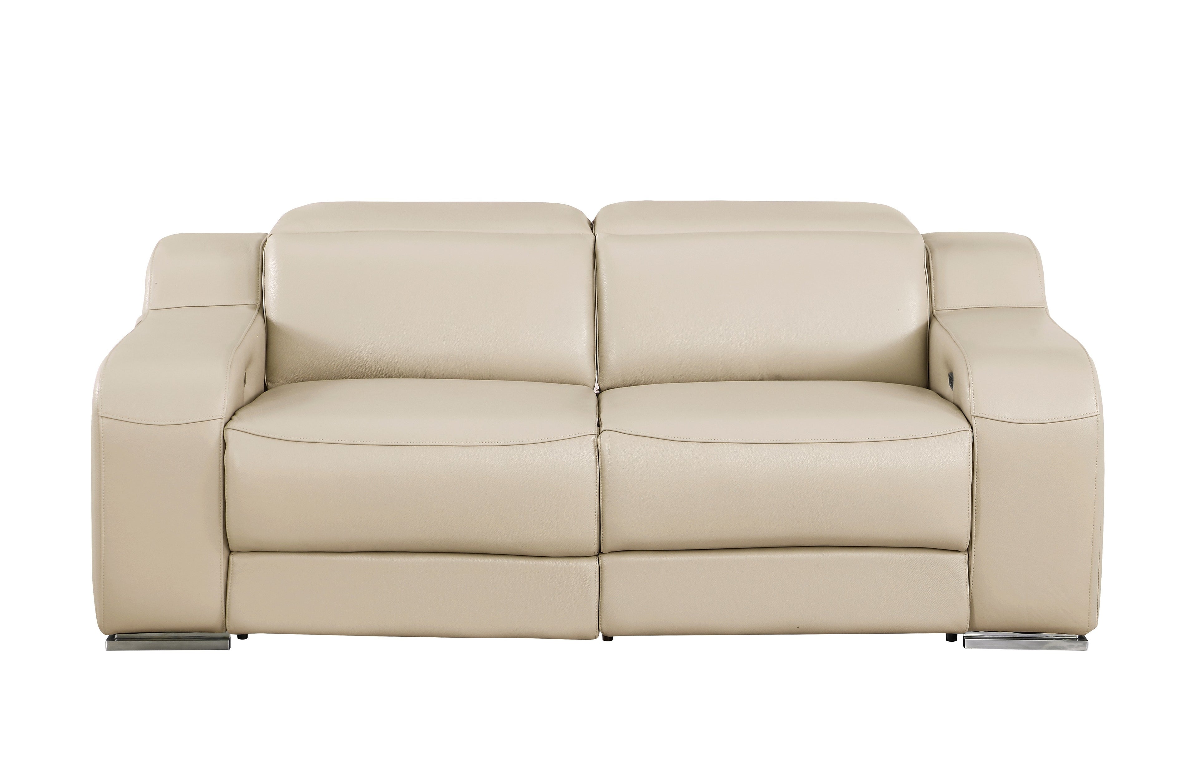 1116 DivanItalia Beige Modular Power Reclining Sofa and Loveseat Set – Top Grain Italian Leather with Power Headrests