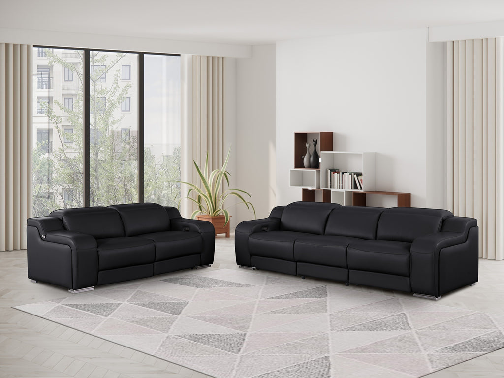 1116 DivanItalia Black Modular Power Reclining Sofa and Loveseat Set – Top Grain Italian Leather with Power Headrests