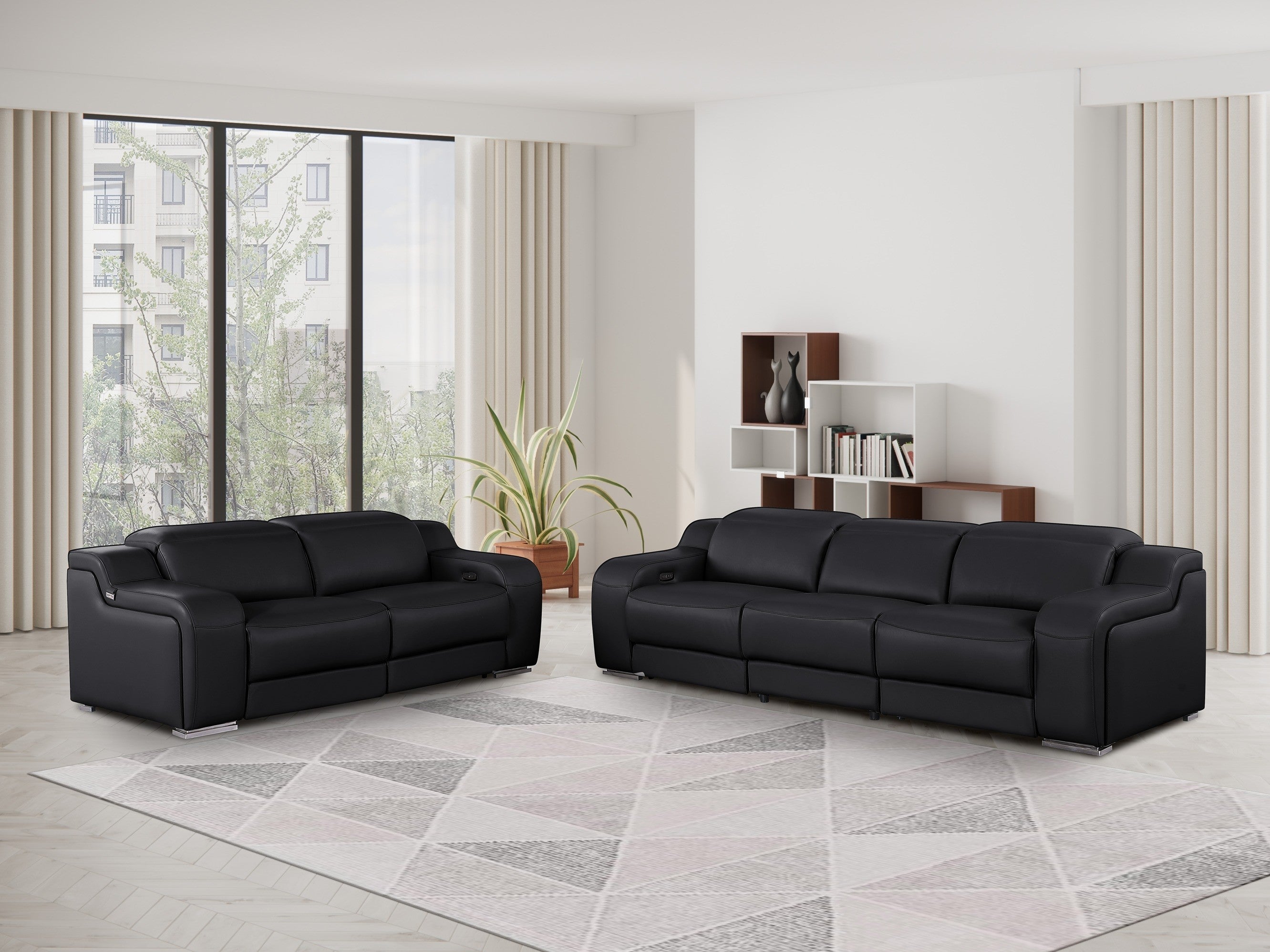 1116 DivanItalia Black Modular Power Reclining Sofa and Loveseat Set – Top Grain Italian Leather with Power Headrests