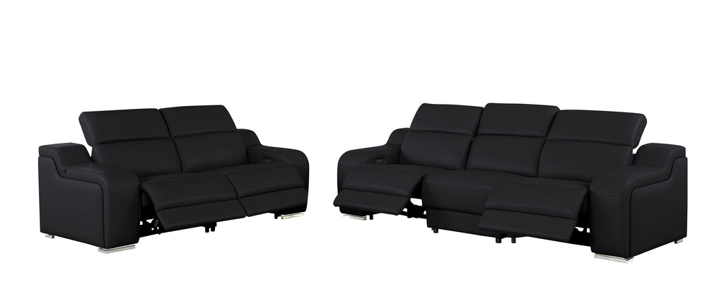 1116 DivanItalia Black Modular Power Reclining Sofa and Loveseat Set – Top Grain Italian Leather with Power Headrests
