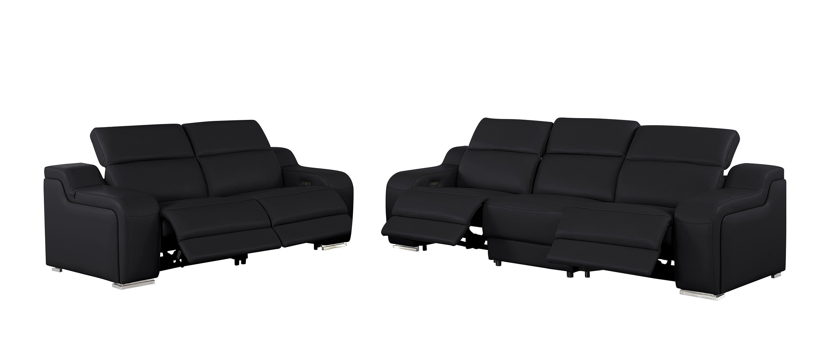1116 DivanItalia Black Modular Power Reclining Sofa and Loveseat Set – Top Grain Italian Leather with Power Headrests