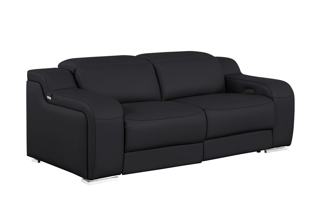 1116 DivanItalia Black Modular Power Reclining Sofa and Loveseat Set – Top Grain Italian Leather with Power Headrests