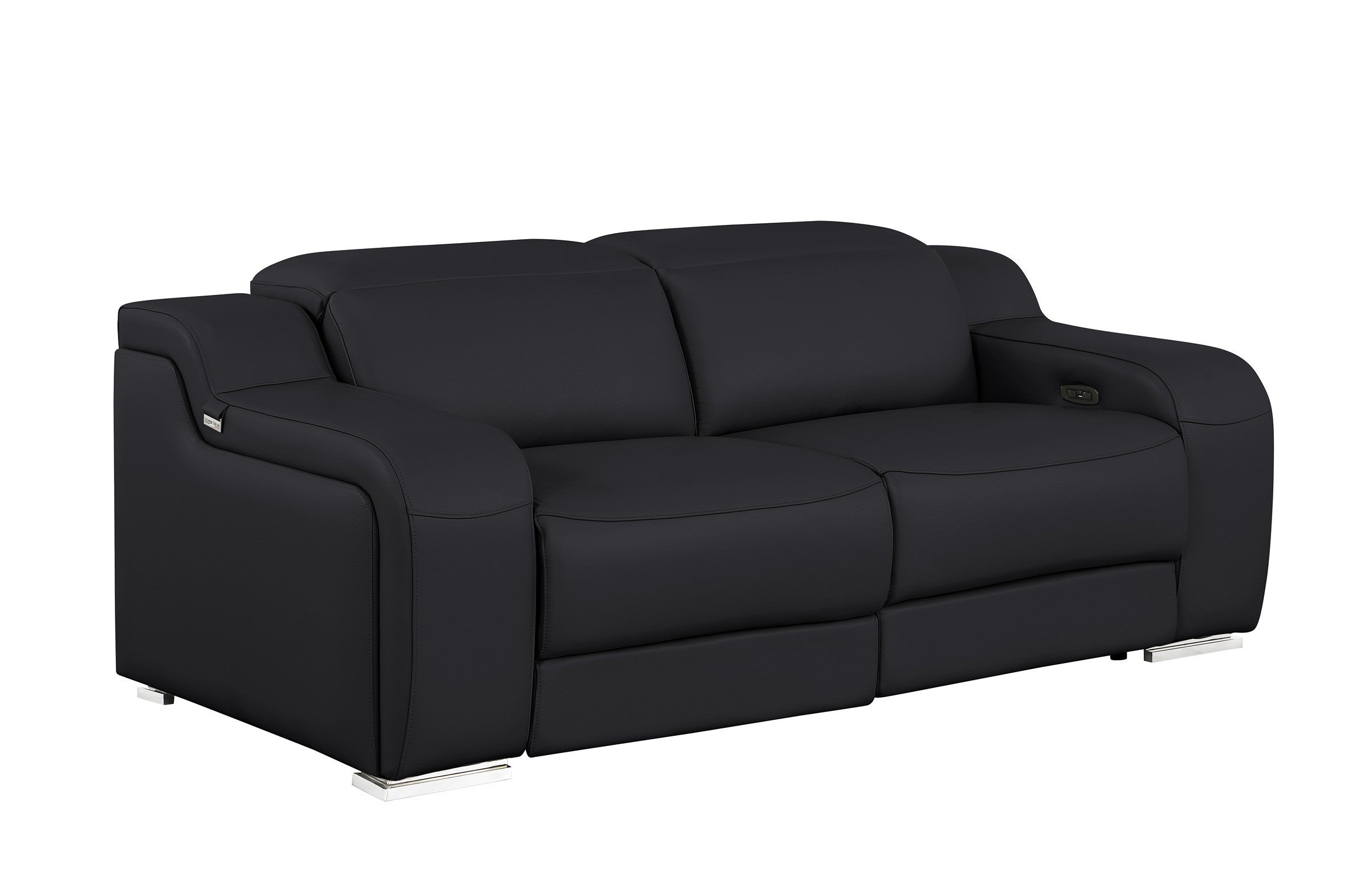 1116 DivanItalia Black Modular Power Reclining Sofa and Loveseat Set – Top Grain Italian Leather with Power Headrests