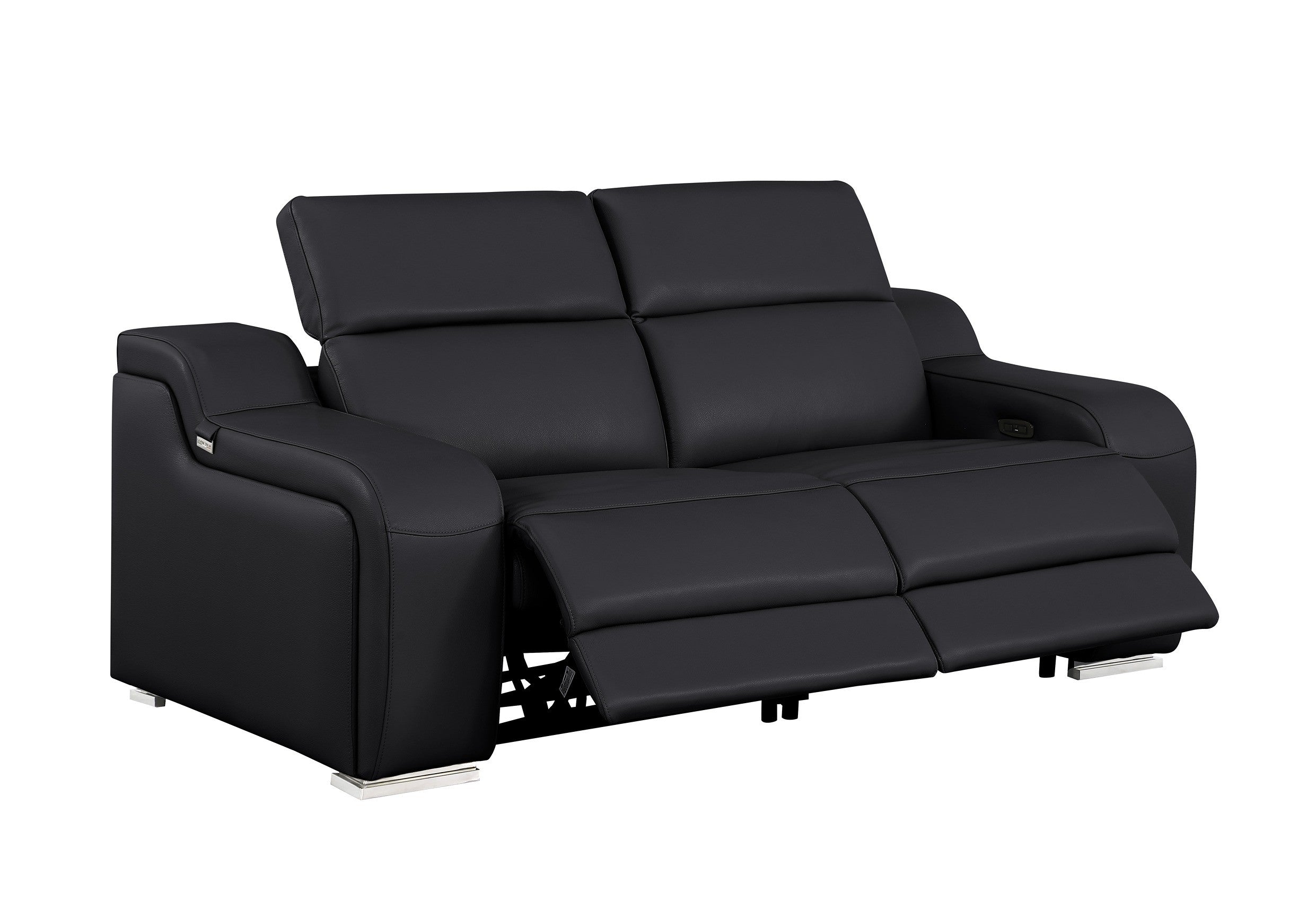 1116 DivanItalia Black Modular Power Reclining Sofa and Loveseat Set – Top Grain Italian Leather with Power Headrests