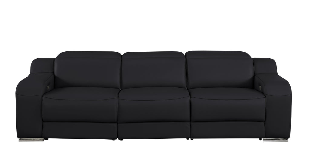 1116 DivanItalia Black Modular Power Reclining Sofa and Loveseat Set – Top Grain Italian Leather with Power Headrests