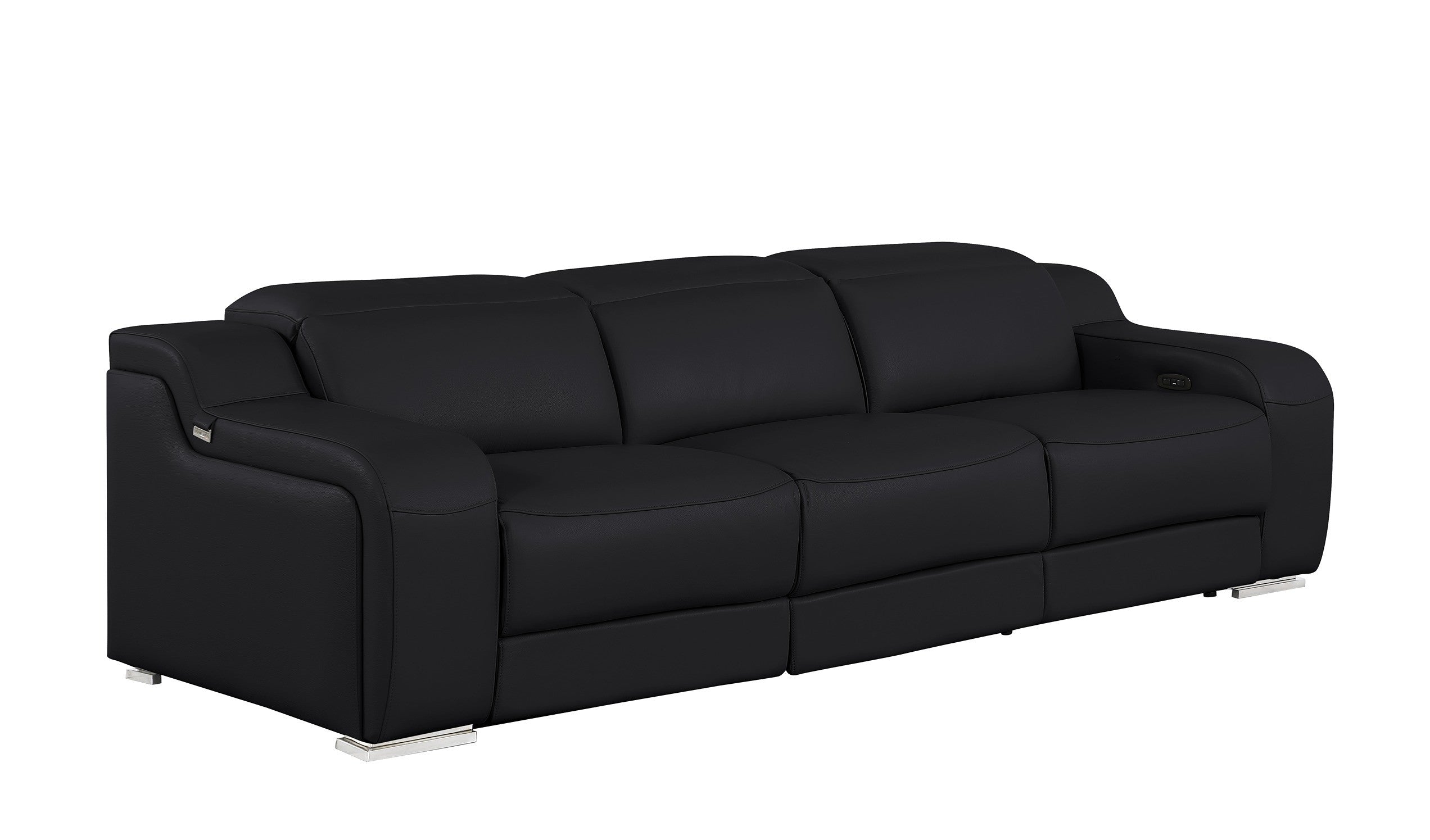 1116 DivanItalia Black Modular Power Reclining Sofa and Loveseat Set – Top Grain Italian Leather with Power Headrests