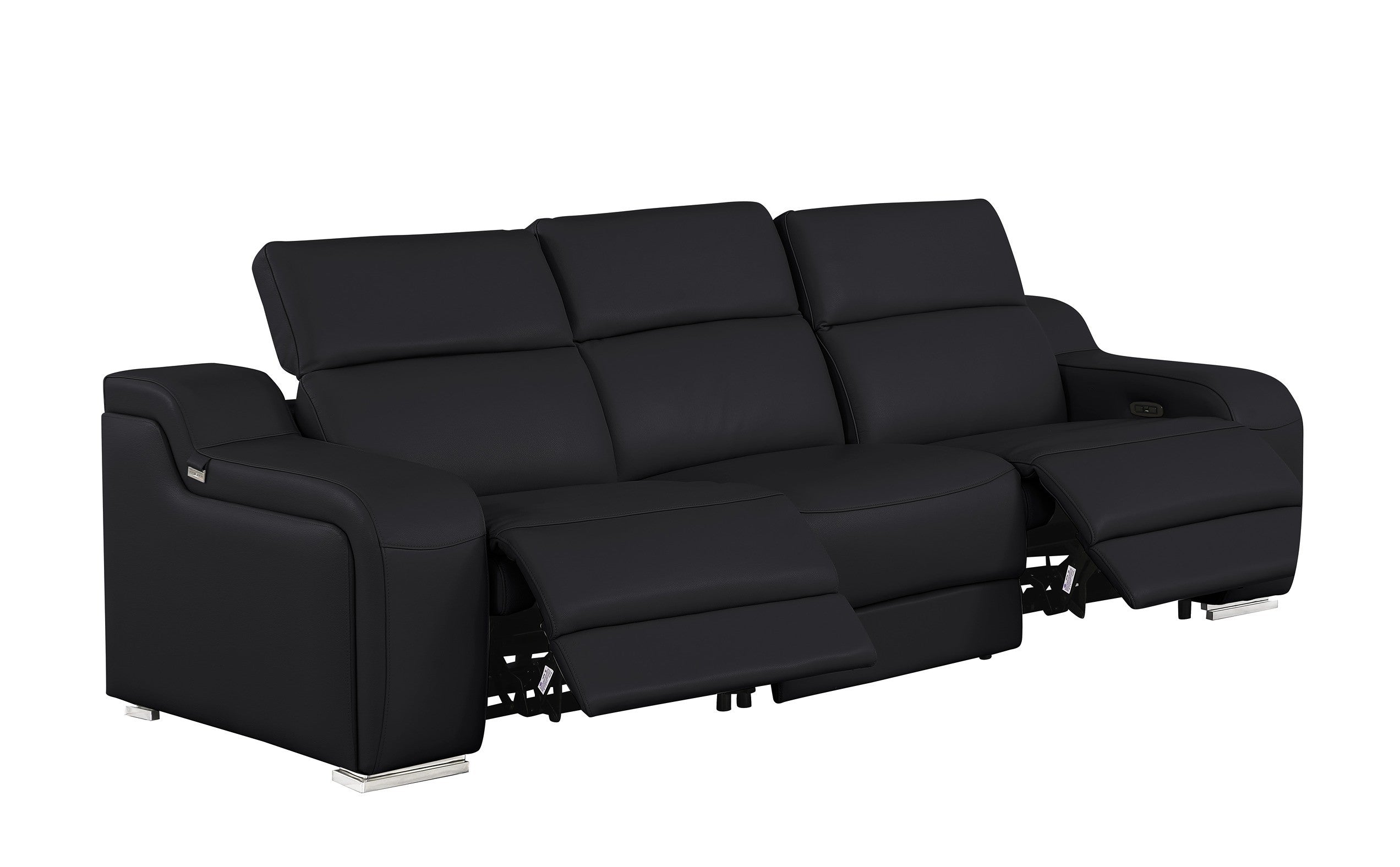 1116 DivanItalia Black Modular Power Reclining Sofa and Loveseat Set – Top Grain Italian Leather with Power Headrests