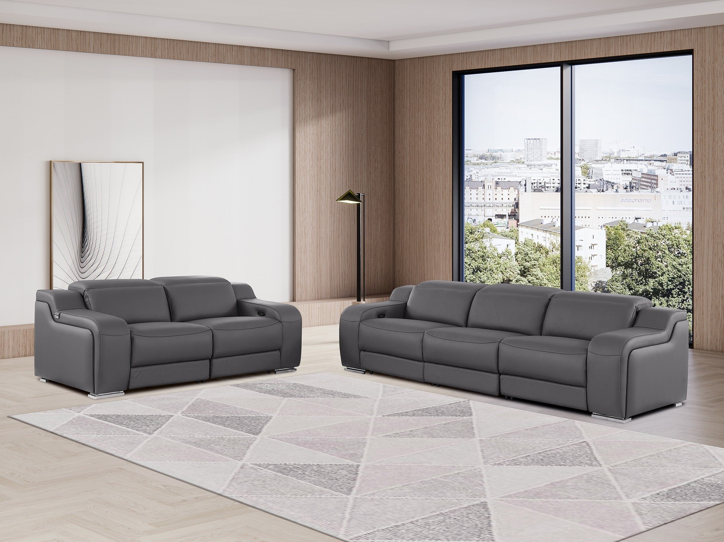 1116 DivanItalia Dark Grey Modular Power Reclining Sofa and Loveseat Set – Top Grain Italian Leather with Power Headrests