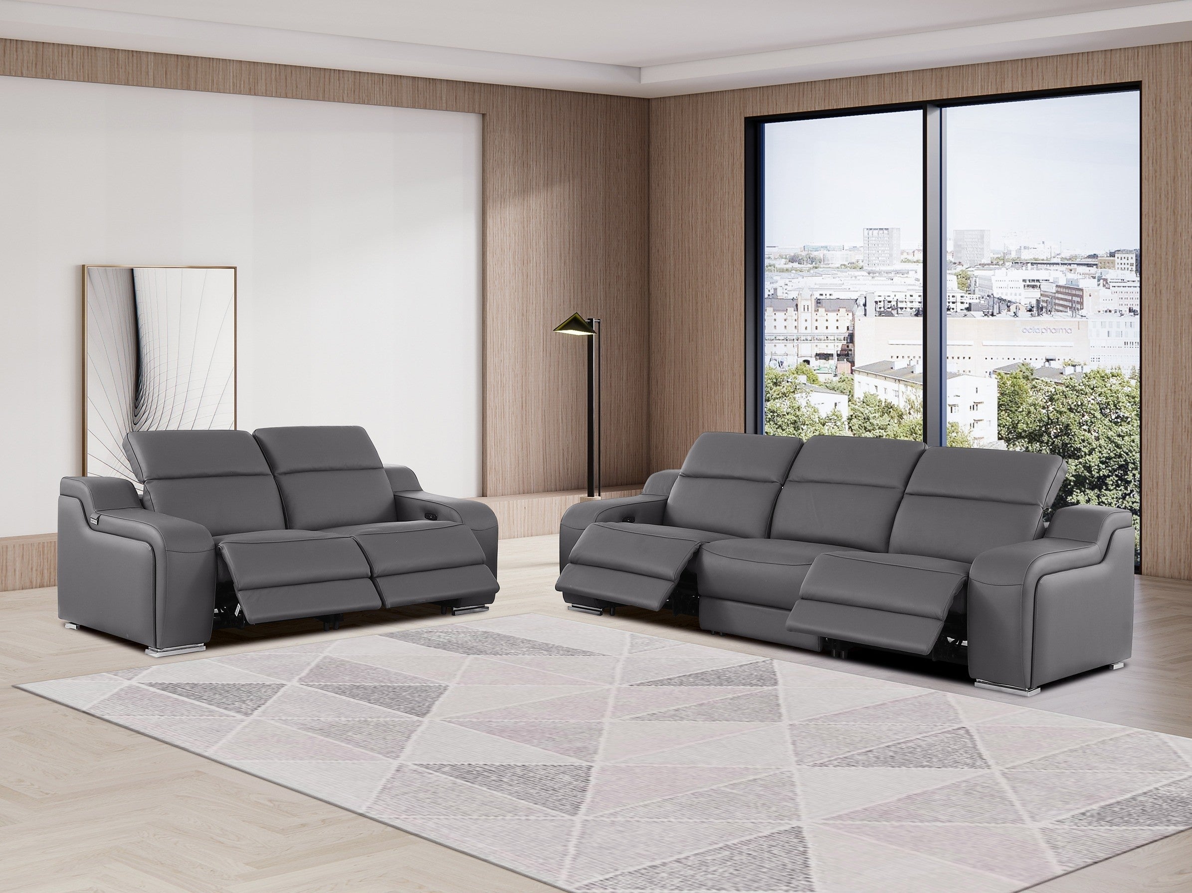 1116 DivanItalia Dark Grey Modular Power Reclining Sofa and Loveseat Set – Top Grain Italian Leather with Power Headrests