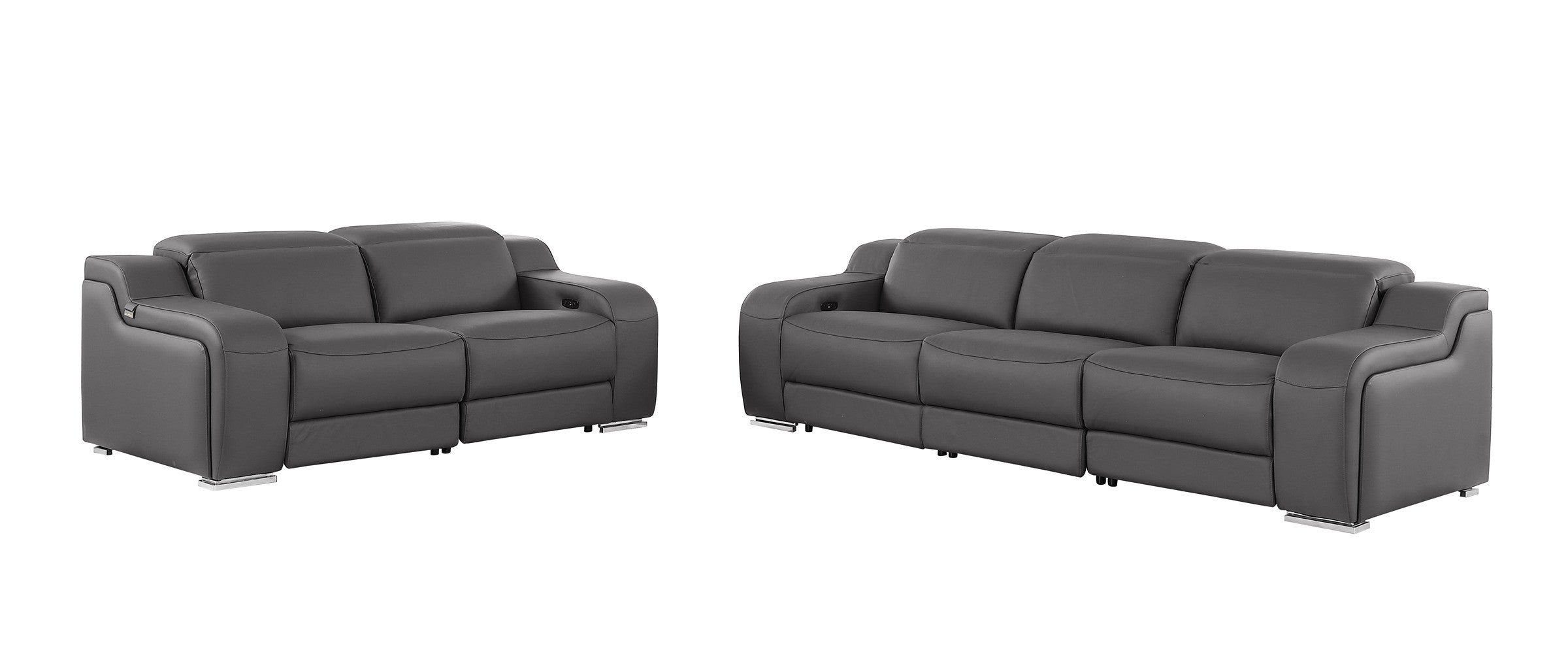 1116 DivanItalia Dark Grey Modular Power Reclining Sofa and Loveseat Set – Top Grain Italian Leather with Power Headrests