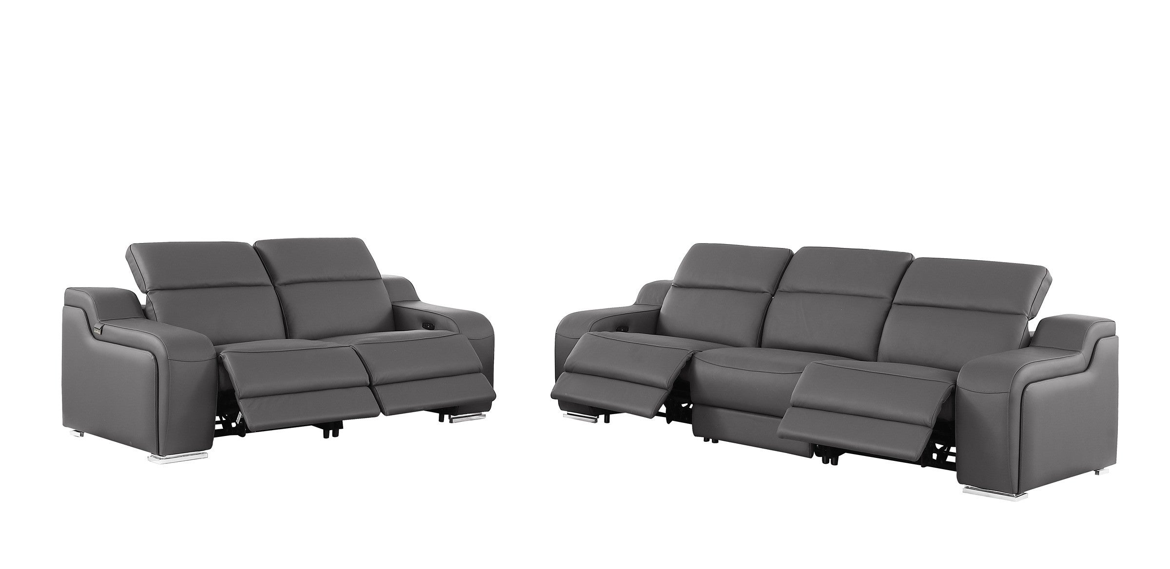 1116 DivanItalia Dark Grey Modular Power Reclining Sofa and Loveseat Set – Top Grain Italian Leather with Power Headrests