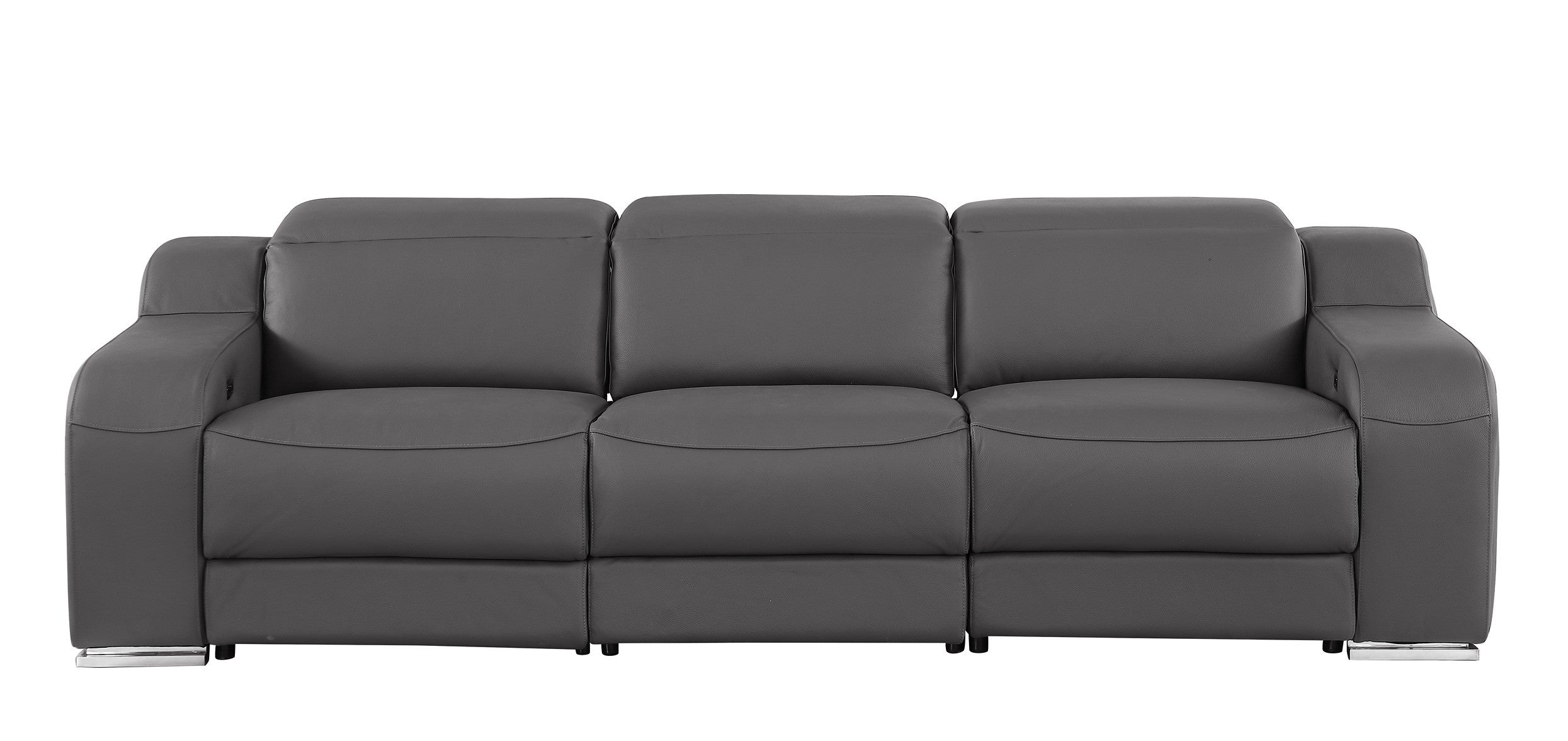 1116 DivanItalia Dark Grey Modular Power Reclining Sofa and Loveseat Set – Top Grain Italian Leather with Power Headrests