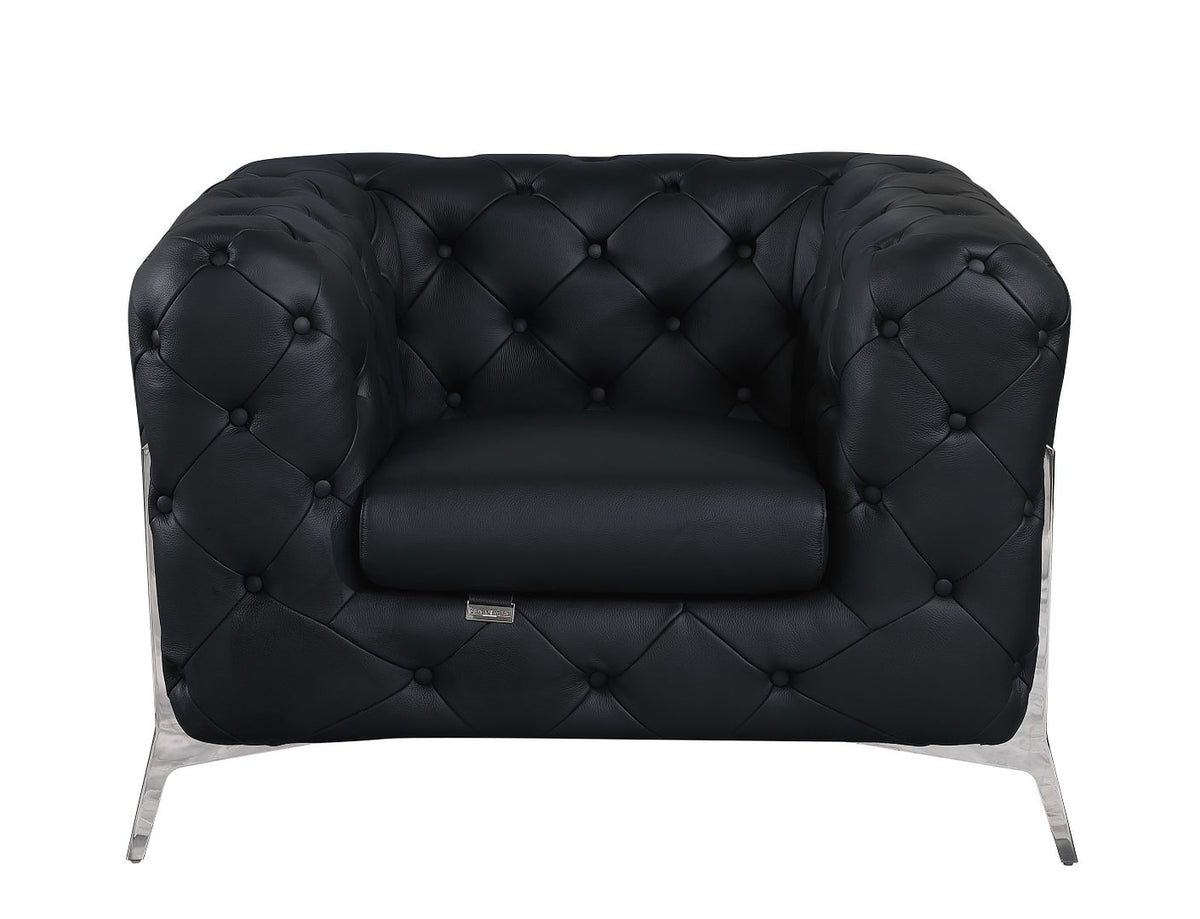 970 Divanitalia 3-Piece Sofa Set in Top-grain Italian Leather - Black - SKU 970- BLACK 3PC (S/CH/CH) - GROUP - view 3