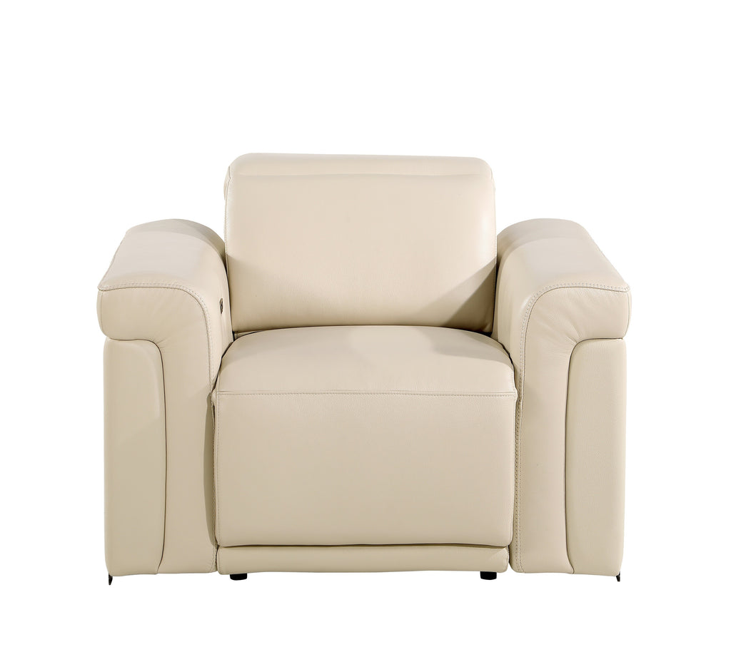 1126 DivanItalia Beige Top Grain Italian Leather Power Reclining Chair with Power Headrest