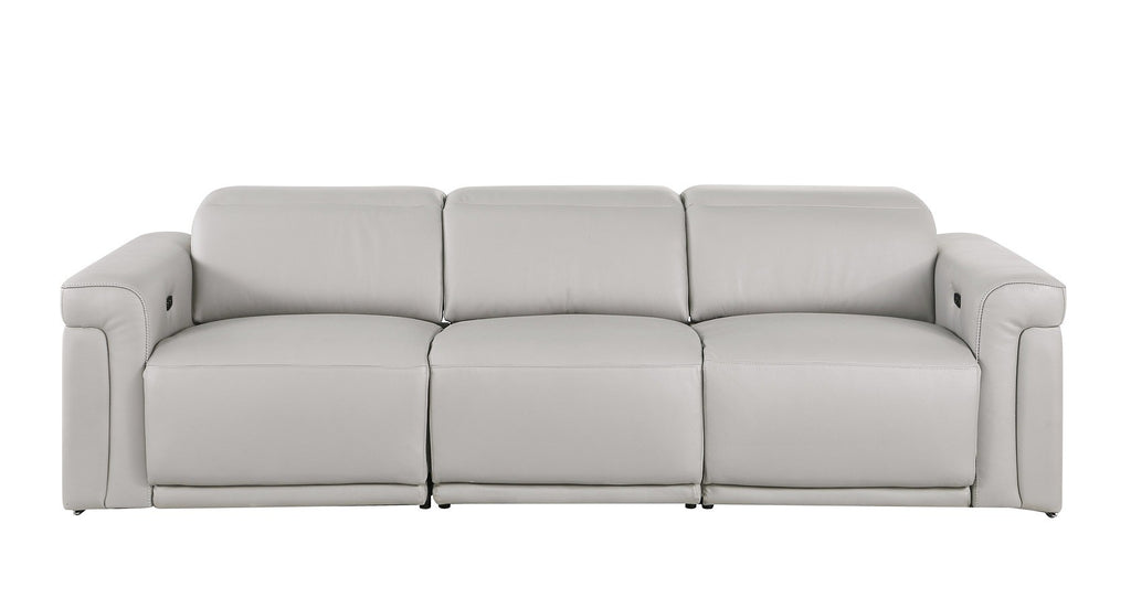 1126 DivanItalia LIght Grey 6-Piece Modular Power Reclining Sofa, Loveseat, and Chair Set – 6 Recliners, Top Grain Italian Leather with Power Headrests