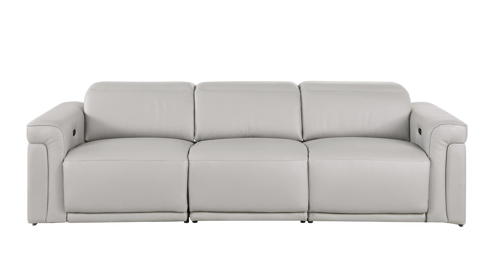 1126 DivanItalia LIght Grey 6-Piece Modular Power Reclining Sofa, Loveseat, and Chair Set – 6 Recliners, Top Grain Italian Leather with Power Headrests