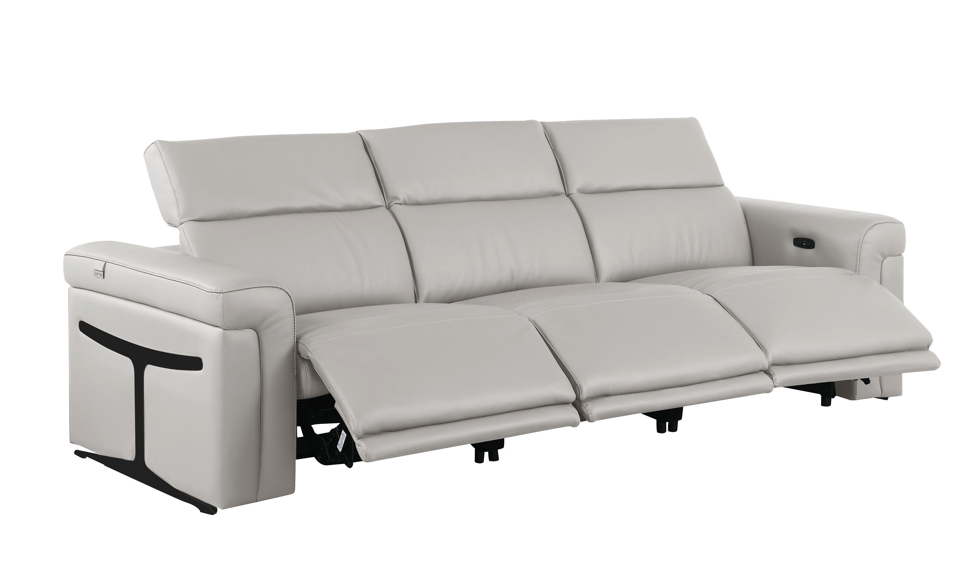1126 DivanItalia LIght Grey 7-Piece Modular Power Reclining Sofa, Loveseat, and Chair Set – 6 Recliners, Top Grain Italian Leather