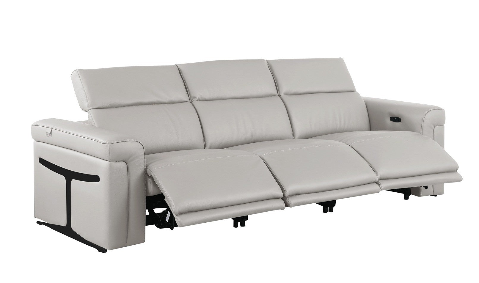 1126 DivanItalia LIght Grey 6-Piece Modular Power Reclining Sofa, Loveseat, and Chair Set – 6 Recliners, Top Grain Italian Leather with Power Headrests