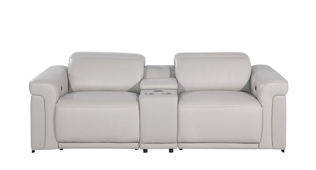 1126 DivanItalia LIght Grey 6-Piece Modular Power Reclining Sofa, Loveseat, and Chair Set – 6 Recliners, Top Grain Italian Leather with Power Headrests