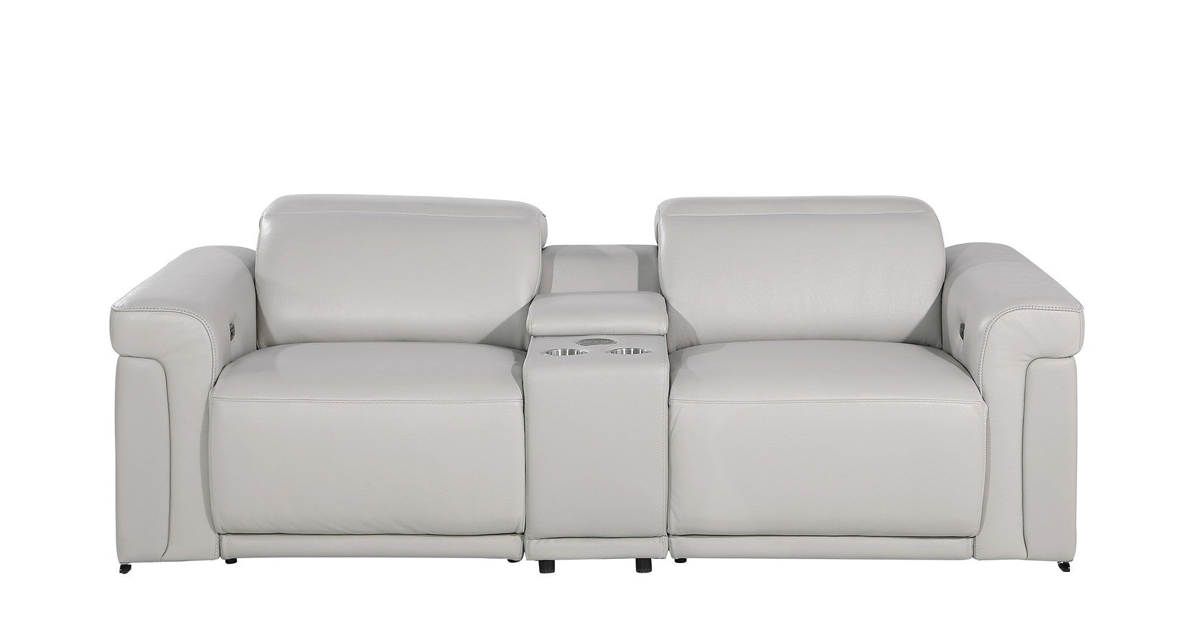 1126 DivanItalia LIght Grey 6-Piece Modular Power Reclining Sofa, Loveseat, and Chair Set – 6 Recliners, Top Grain Italian Leather with Power Headrests