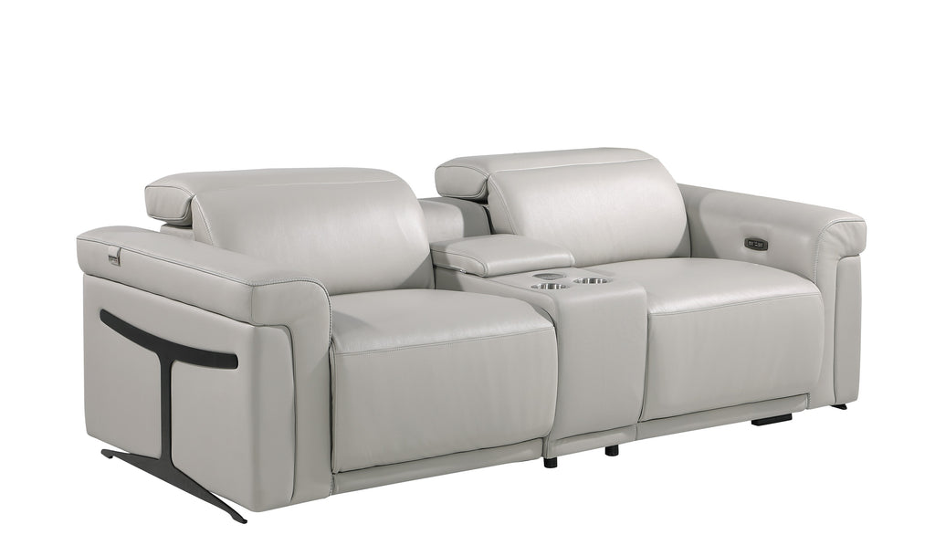 1126 DivanItalia LIght Grey 7-Piece Modular Power Reclining Sofa, Loveseat, and Chair Set – 6 Recliners, Top Grain Italian Leather