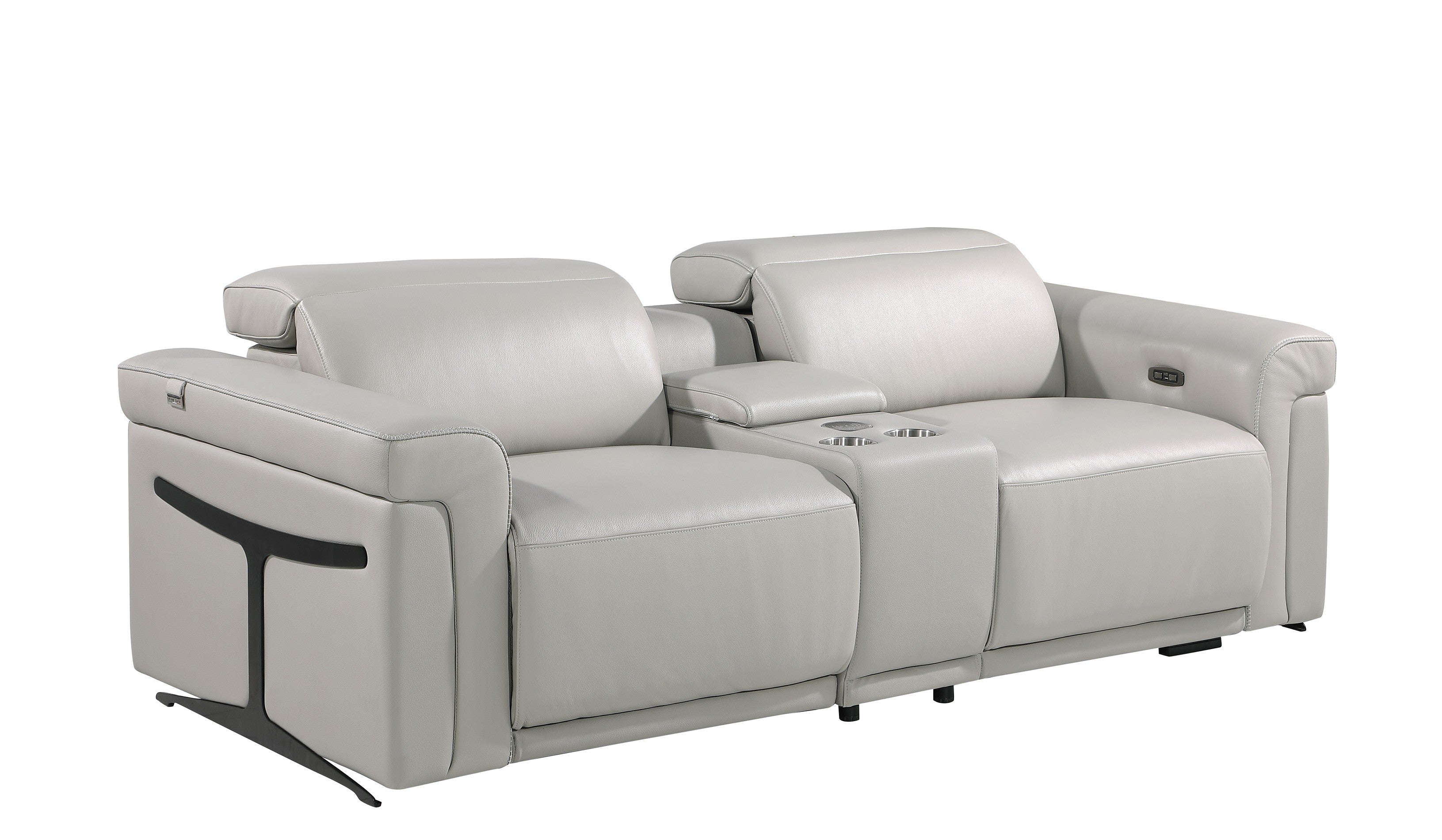 1126 DivanItalia LIght Grey 7-Piece Modular Power Reclining Sofa, Loveseat, and Chair Set – 6 Recliners, Top Grain Italian Leather