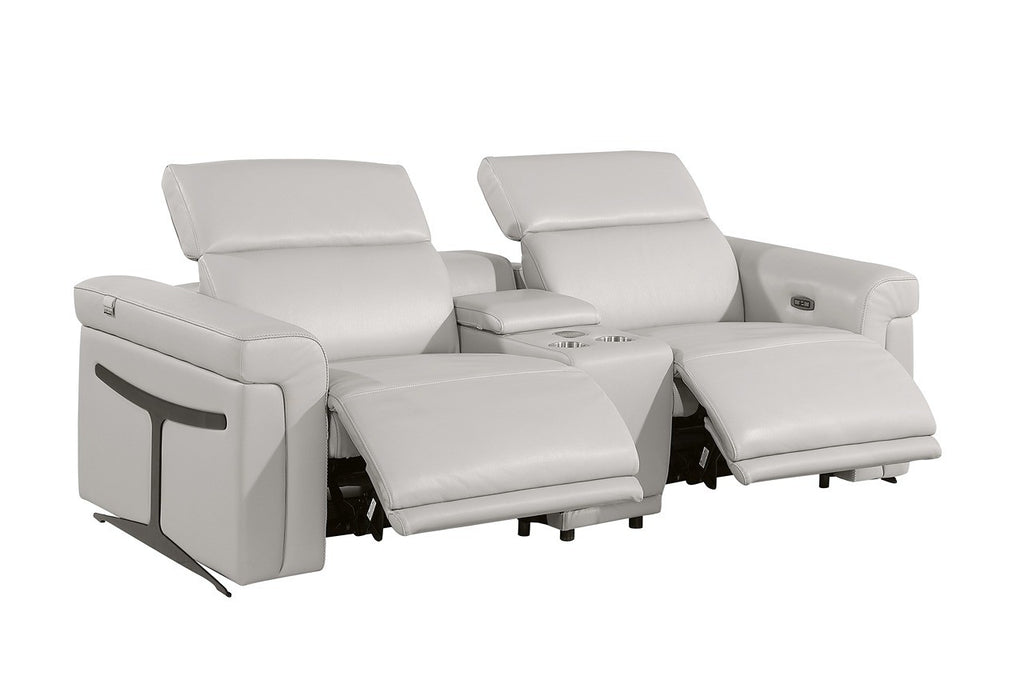 1126 DivanItalia LIght Grey 6-Piece Modular Power Reclining Sofa, Loveseat, and Chair Set – 6 Recliners, Top Grain Italian Leather with Power Headrests