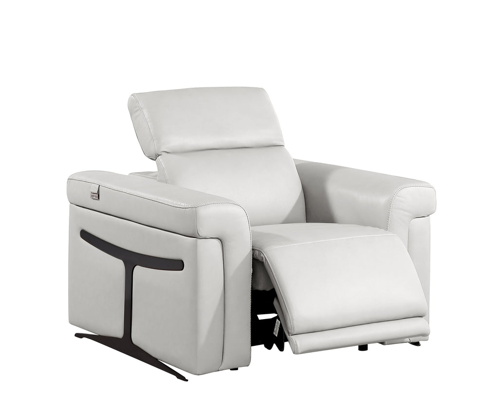 1126 DivanItalia LIght Grey 7-Piece Modular Power Reclining Sofa, Loveseat, and Chair Set – 6 Recliners, Top Grain Italian Leather