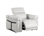 1126 DivanItalia LIght Grey 7-Piece Modular Power Reclining Sofa, Loveseat, and Chair Set – 6 Recliners, Top Grain Italian Leather