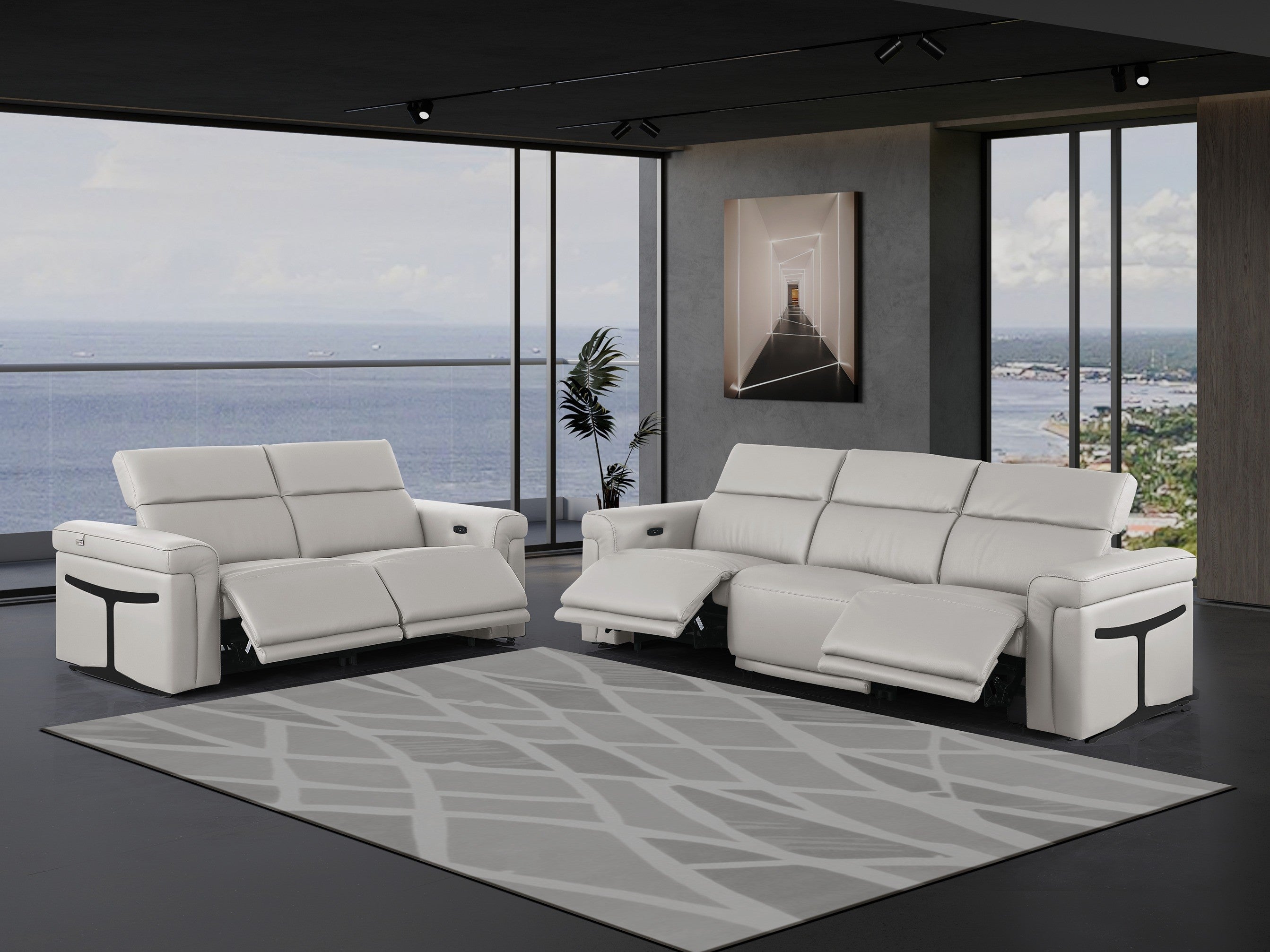 1126 Light Grey Modular Power Reclining Sofa & Loveseat Set
