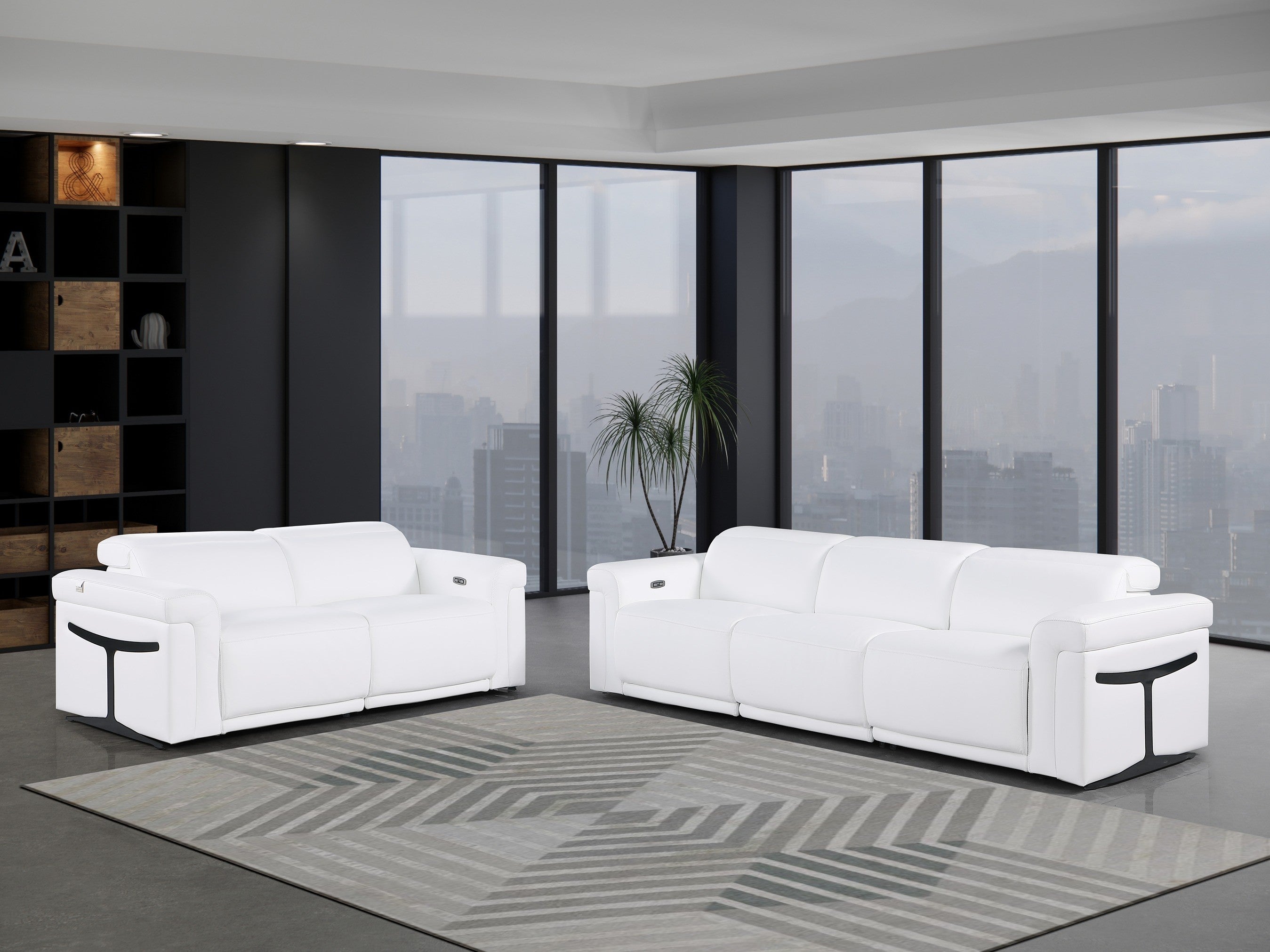 1126 DivanItalia White Modular Power Reclining Sofa and Loveseat Set – Top Grain Italian Leather with Power Headrests